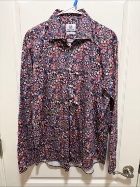 Men’s Navy Floral Long-Sleeve Button-Down Shirt